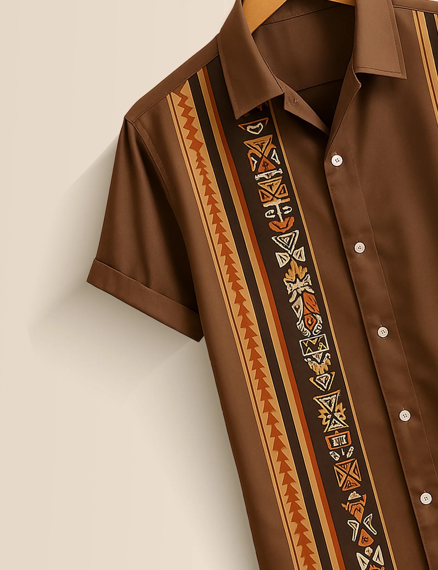 Men's Brown Tribal Ethnic Vibe Stripe - Printed Half Sleeve Shirt
