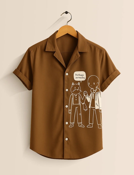 Men's Brown Cartoon Graphic - Printed Half Sleeve Shirt