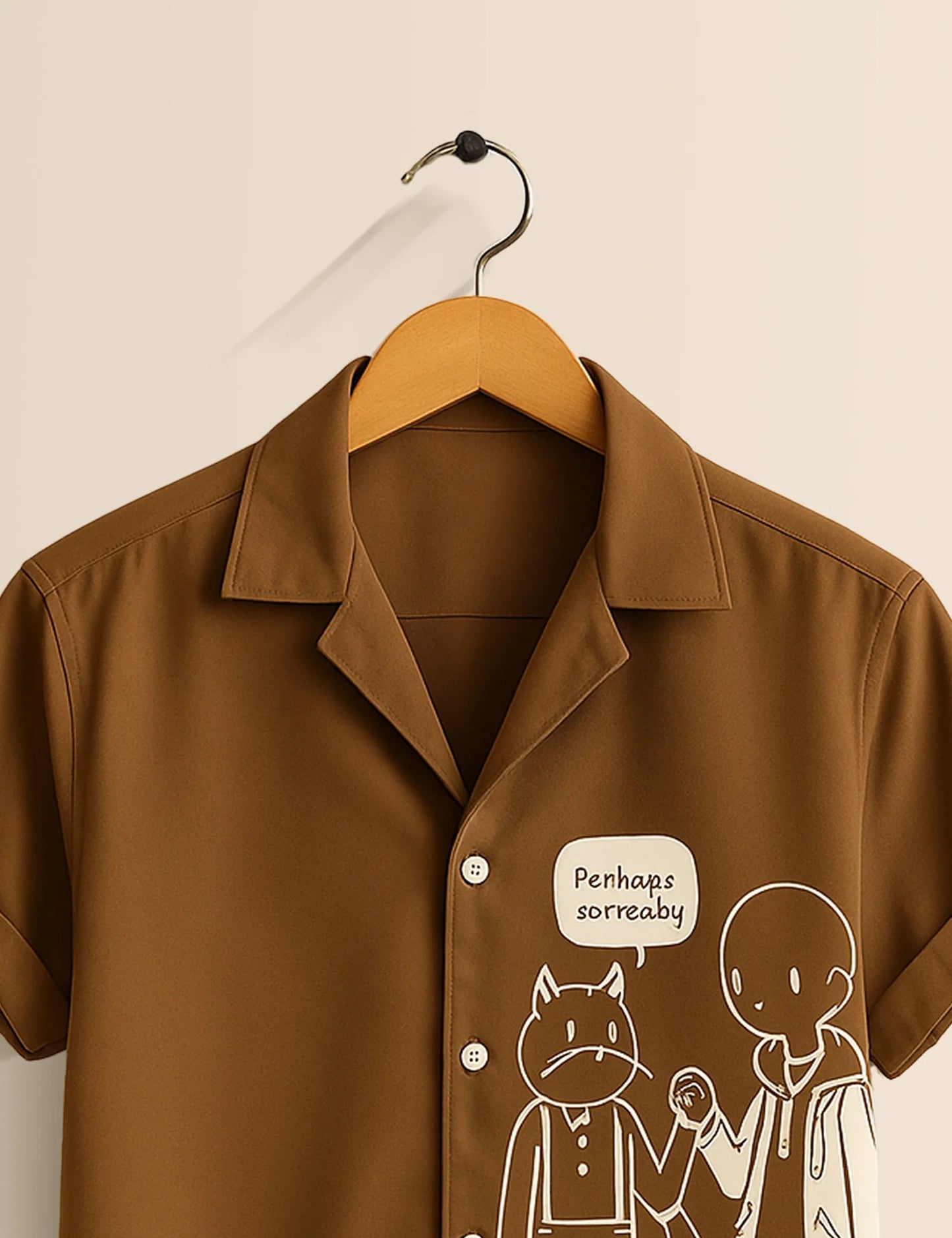 Men's Brown Cartoon Graphic - Printed Half Sleeve Shirt