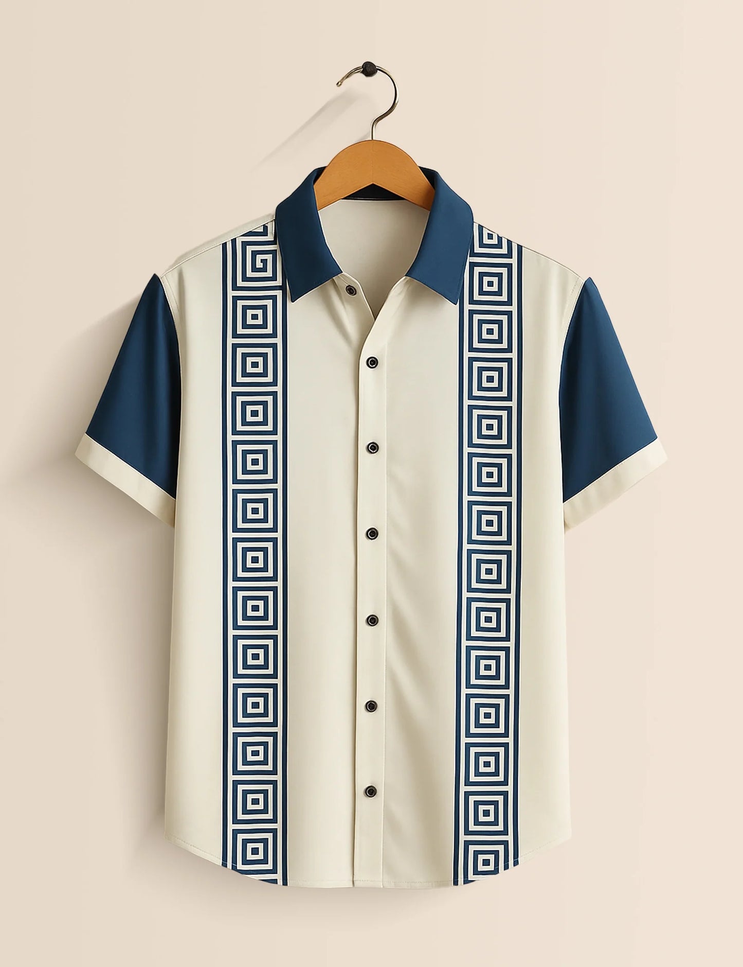 Men's Navy Geometric Stripe – Printed Half Sleeve Shirt