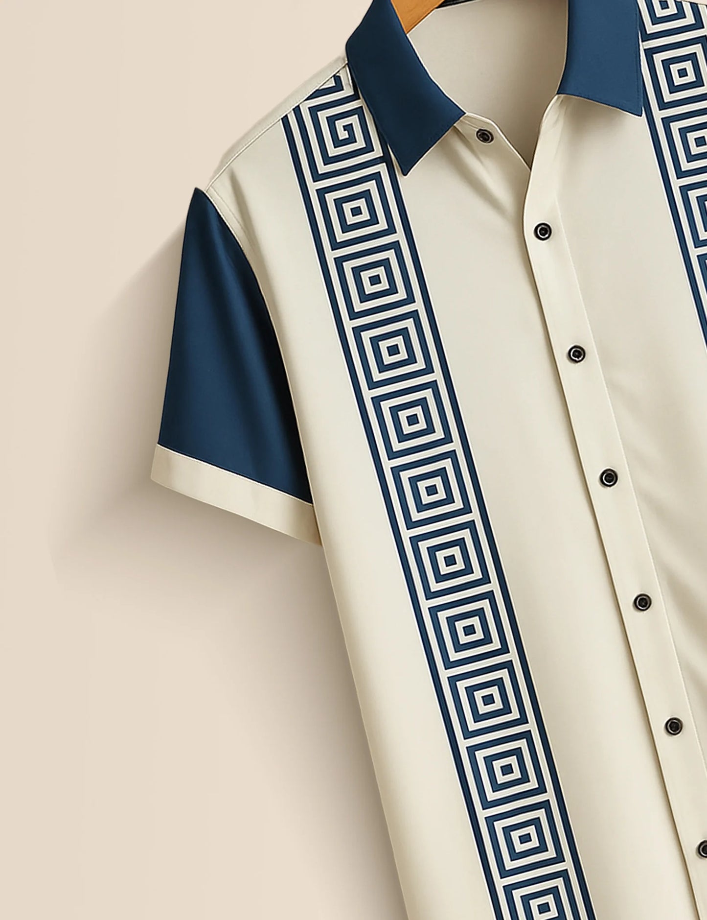 Men's Navy Geometric Stripe – Printed Half Sleeve Shirt