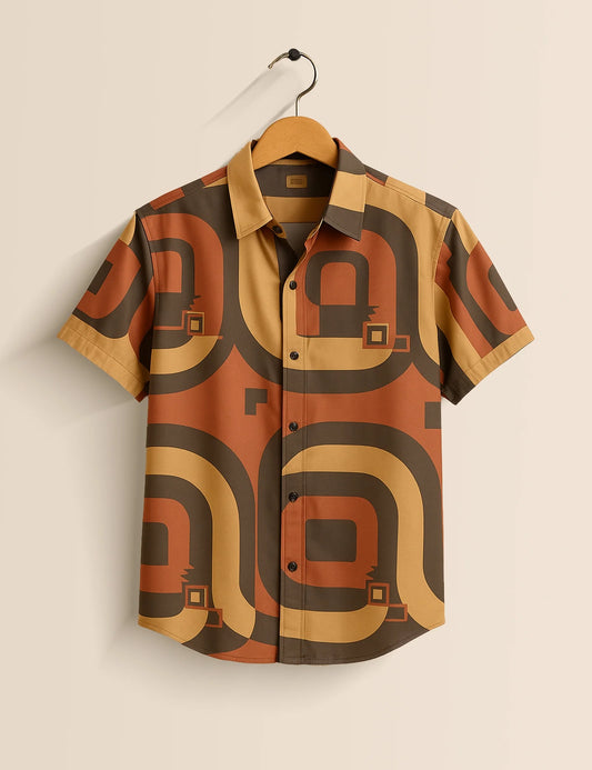 Men's Retro Geometric Wave – Printed Half Sleeve Shirt