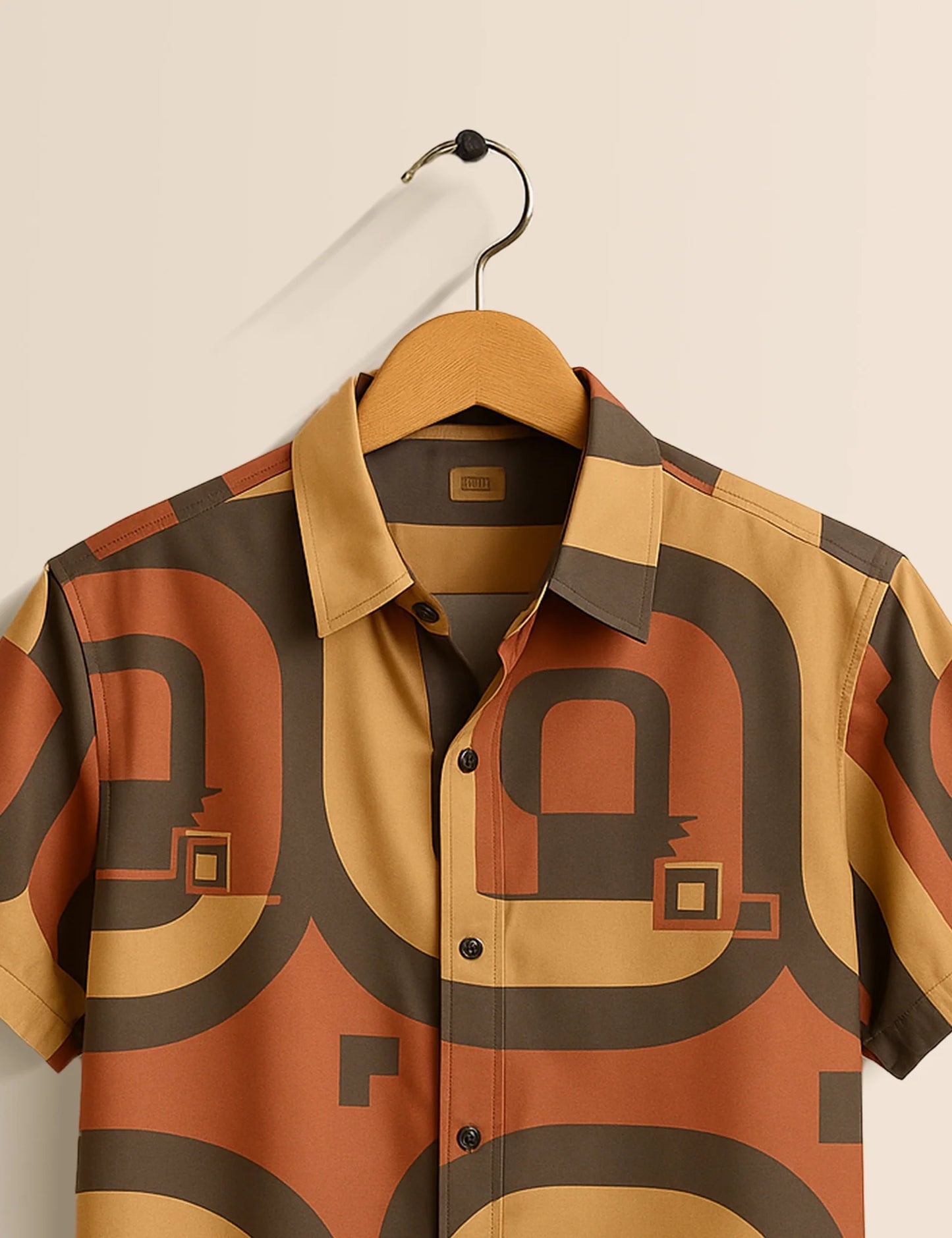 Men's Retro Geometric Wave – Printed Half Sleeve Shirt