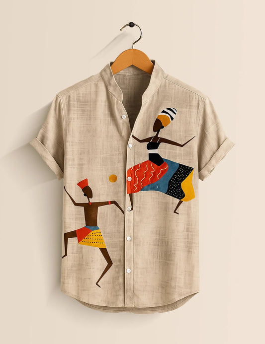 Men's Khaki Ethnic Dancer Graphic - Printed Half Sleeve Shirt