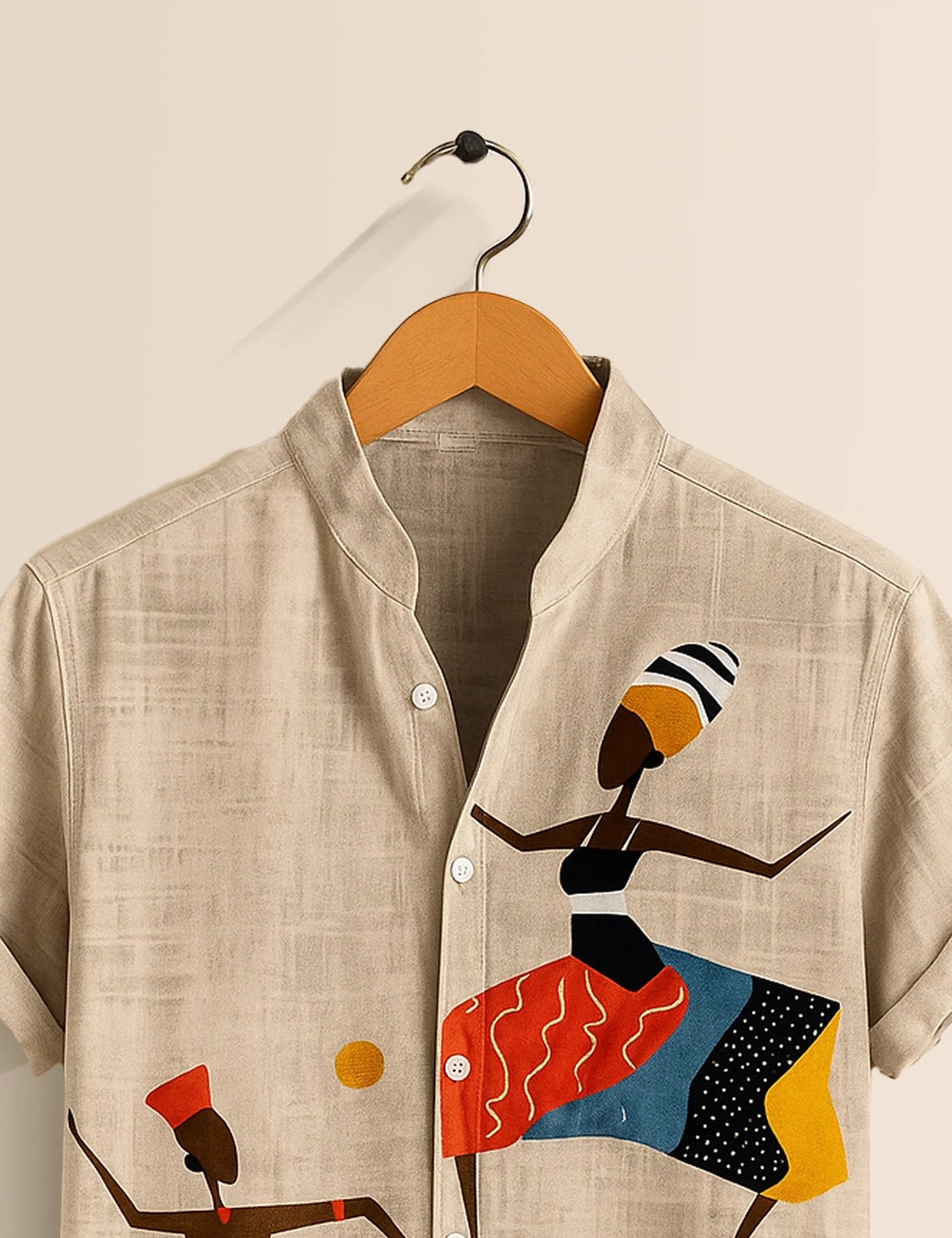 Men's Khaki Ethnic Dancer Graphic - Printed Half Sleeve Shirt
