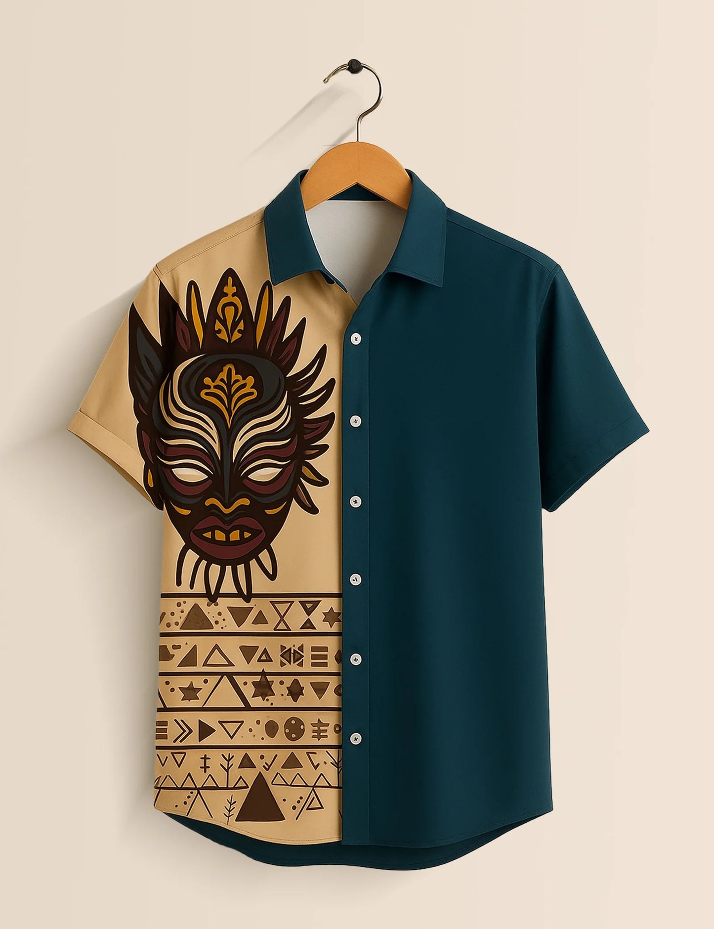 Men's Tribal Mask Graphic – Printed Half Sleeve Shirt