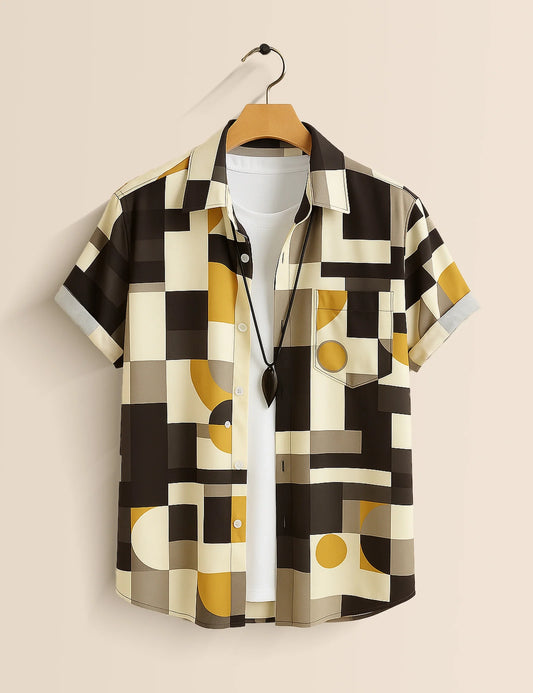 Men's Geometric Modern Abstract Style - Printed Half Sleeve Shirt