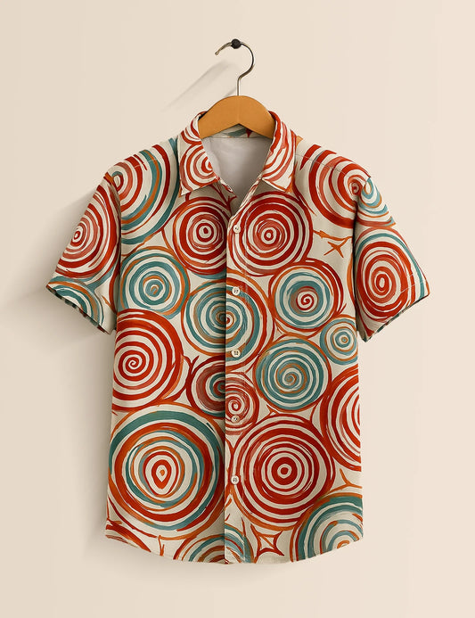 Men's Tribal Abstract Spiral - Printed Half Sleeve Shirt