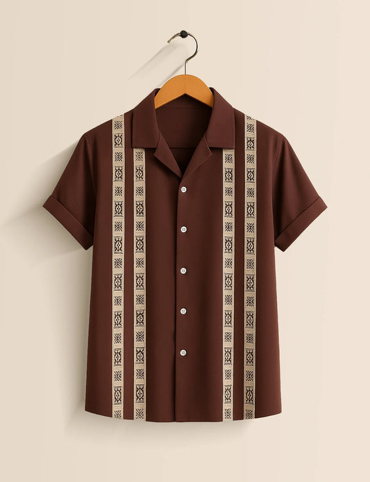 Men's Maroon Tribal Stripe – Printed Half Sleeve Shirt