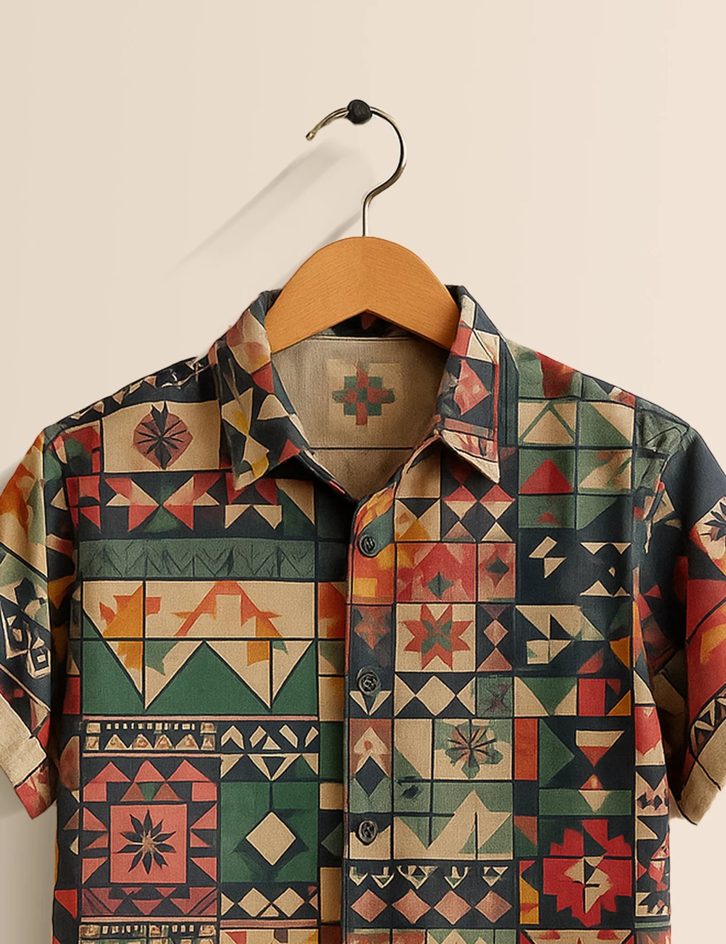 Men's Bohemian Patchwork – Printed Half Sleeve Shirt