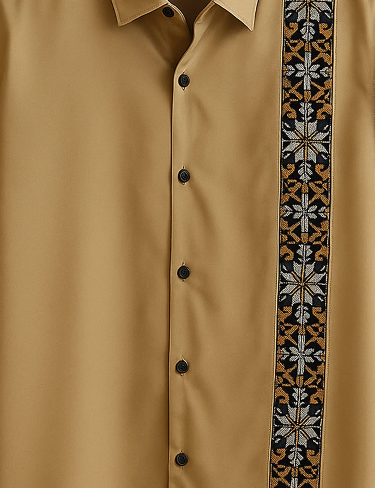 Men's Brown Floral Embroidery Stripe - Printed Half Sleeve Shirt