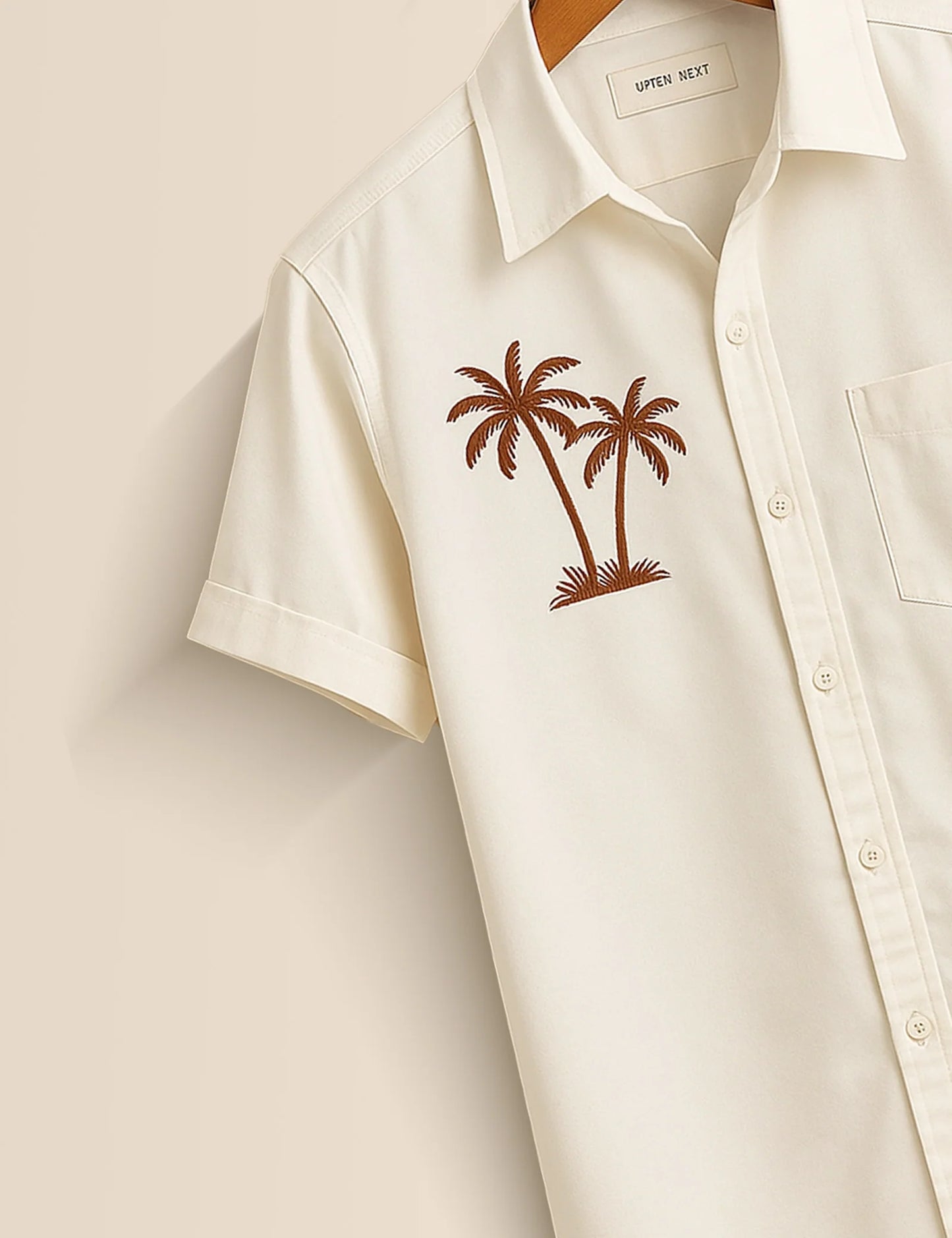 Men's Off White Palm Tree - Printed Half Sleeve Shirt