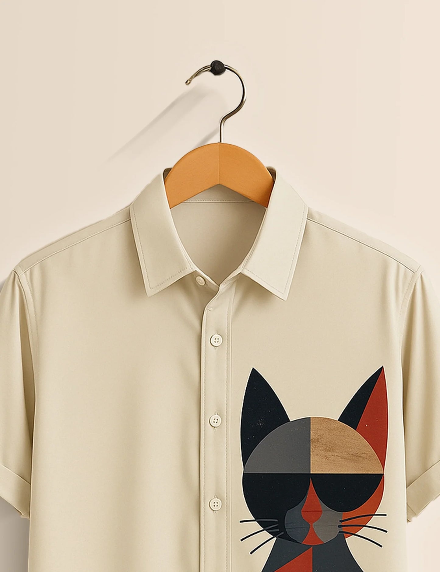 Men's Off White Geometric Cat – Printed Half Sleeve Shirt
