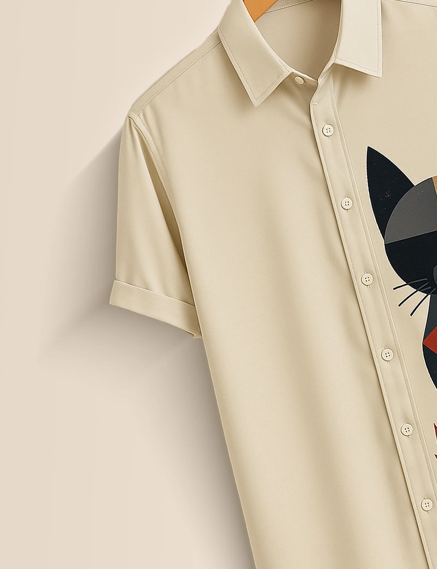 Men's Off White Geometric Cat – Printed Half Sleeve Shirt