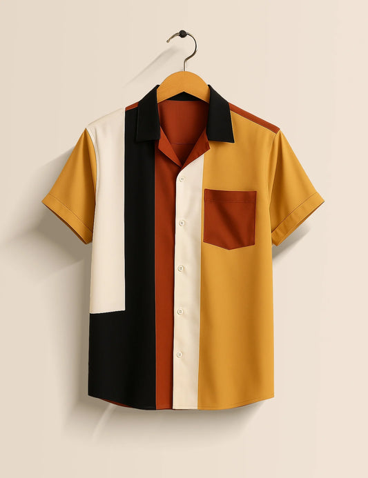 Men's Tribal Color Block Panel – Printed Half Sleeve Shirt