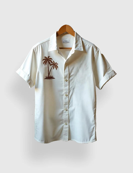 White Coconut Tree Flower Men's Half Sleeves Printed Shirt Exclusive