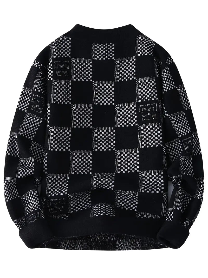 Commisely™ Monochrome Checkered Knit Sweater – Unisex Streetwear Vibe